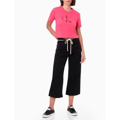 Blusa Cropped Feminina Estampa Frontal Pride Rosa Pink Calvin Klein Jeans
