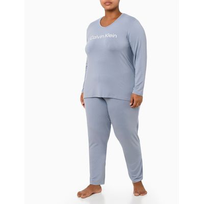 Pijama M/L E Calça Viscolight Plus Size - Azul Claro
