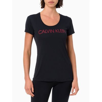 Camiseta Manga Curta Em Poliamida Feminina Calvin Klein Performance - Preta