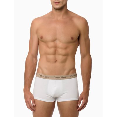 Kit 4 Underwear Trunk Classic Cintura Baixa com Elastano Elástico Cáqui Branca/Nude/Marrom Cueca Calvin Klein