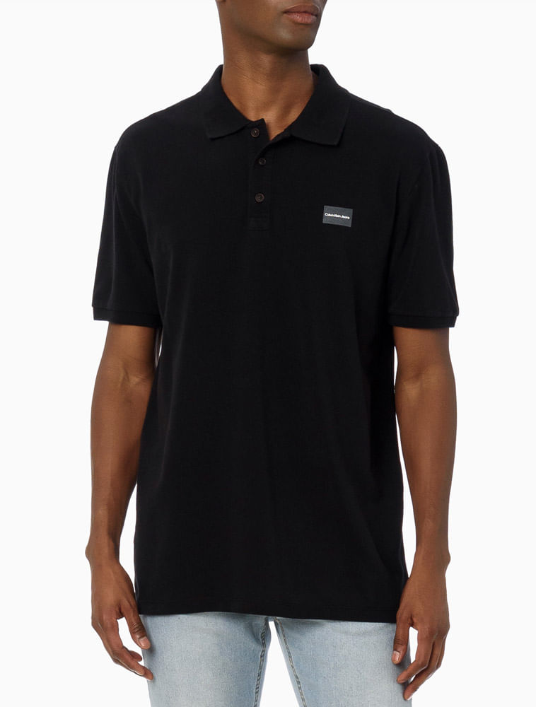 Polo-Manga-Curta-Calvin-Klein-Jeans-Logo-Retangulo---Preto-----------------------------------