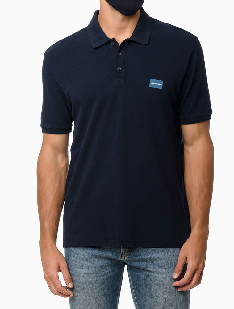 Polo-Manga-Curta-Calvin-Klein-Jeans-Logo-Retangulo---Azul-Marinho---------------------------------