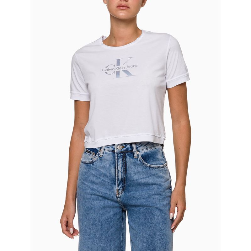 Blusa Cropped Calvin Klein Jeans Feminina Branca