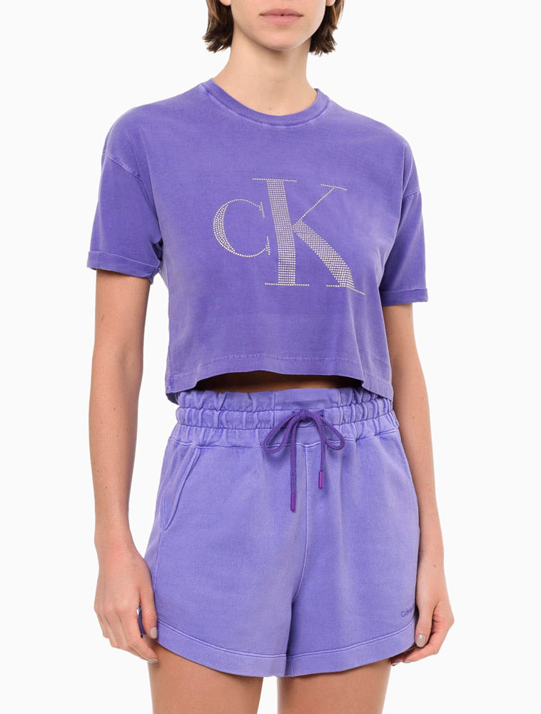 Camiseta Calvin Klein Jeans Logo Roxa - Compre Agora