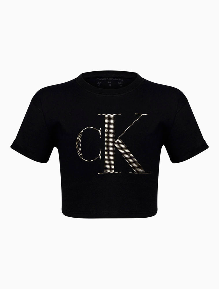 Camiseta Calvin Klein Jeans Infantil Branca Logo cK Preto