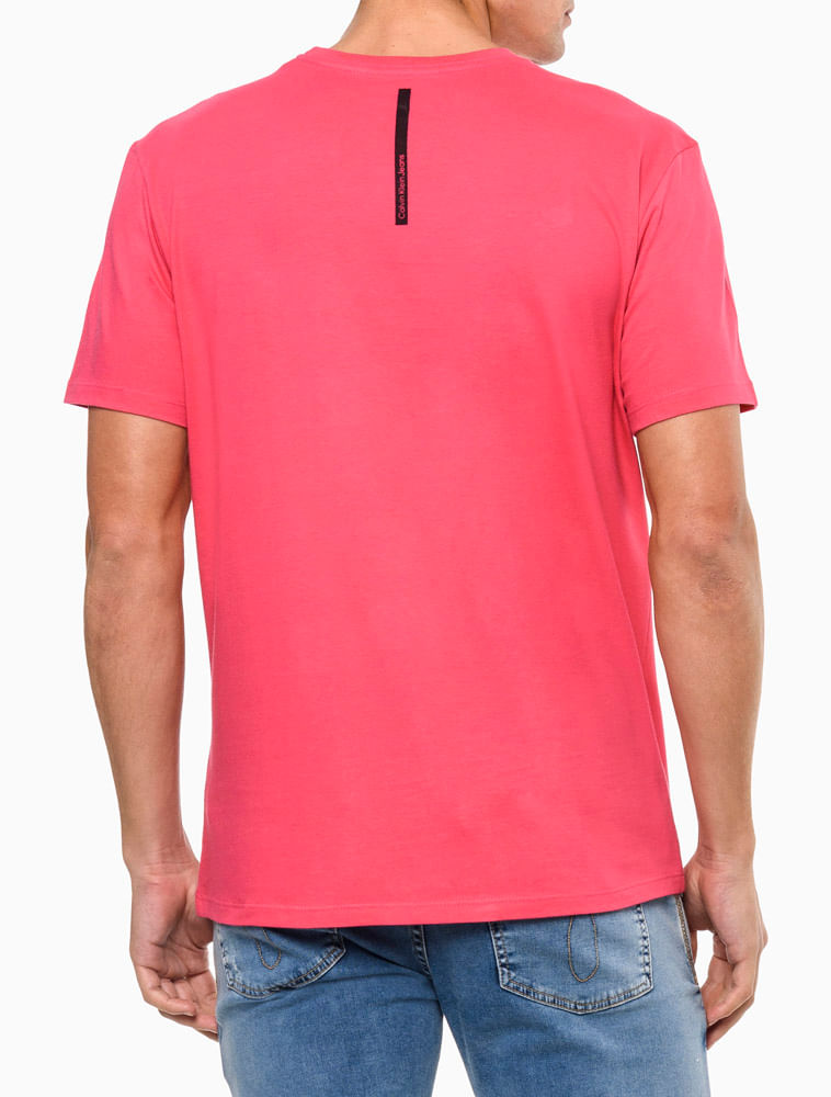 Camiseta Calvin Klein Swimwear Masculina V-Neck Slim Fit Logo Rosa