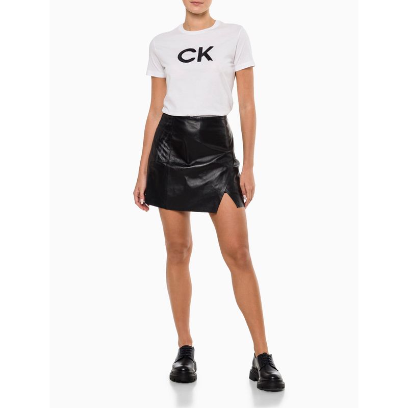 Camiseta Manga Curta Calvin Klein Logo Quadrado Feminina