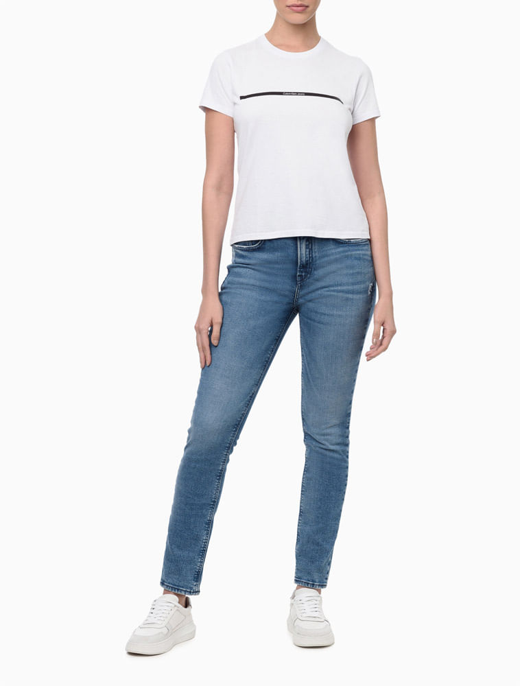 Camiseta Calvin Klein Jeans Palito Horizontal Feminina Branco