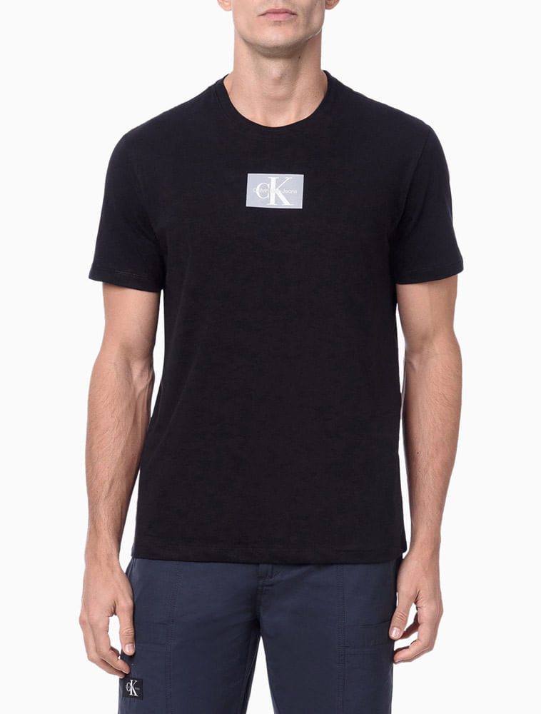 Calvin Klein Camiseta masculina com logotipo de manga curta, gola redonda,  macia, confortável, ajuste relaxado, cinza clássico, 8, Cinza clássico, 8