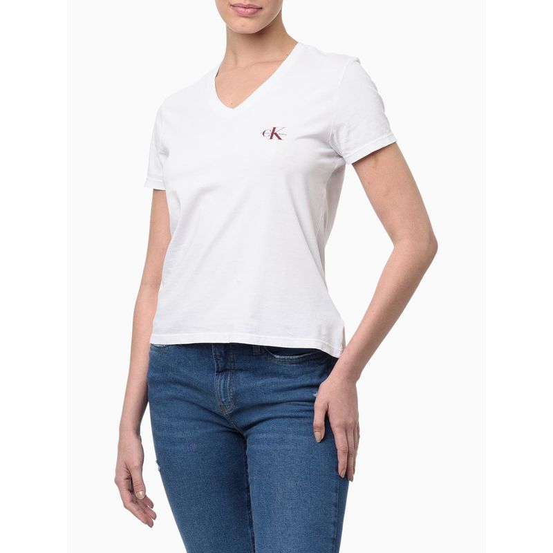 Camiseta Feminina Manga Curta V Regular Calvin Klein Jeans - Calvin Klein