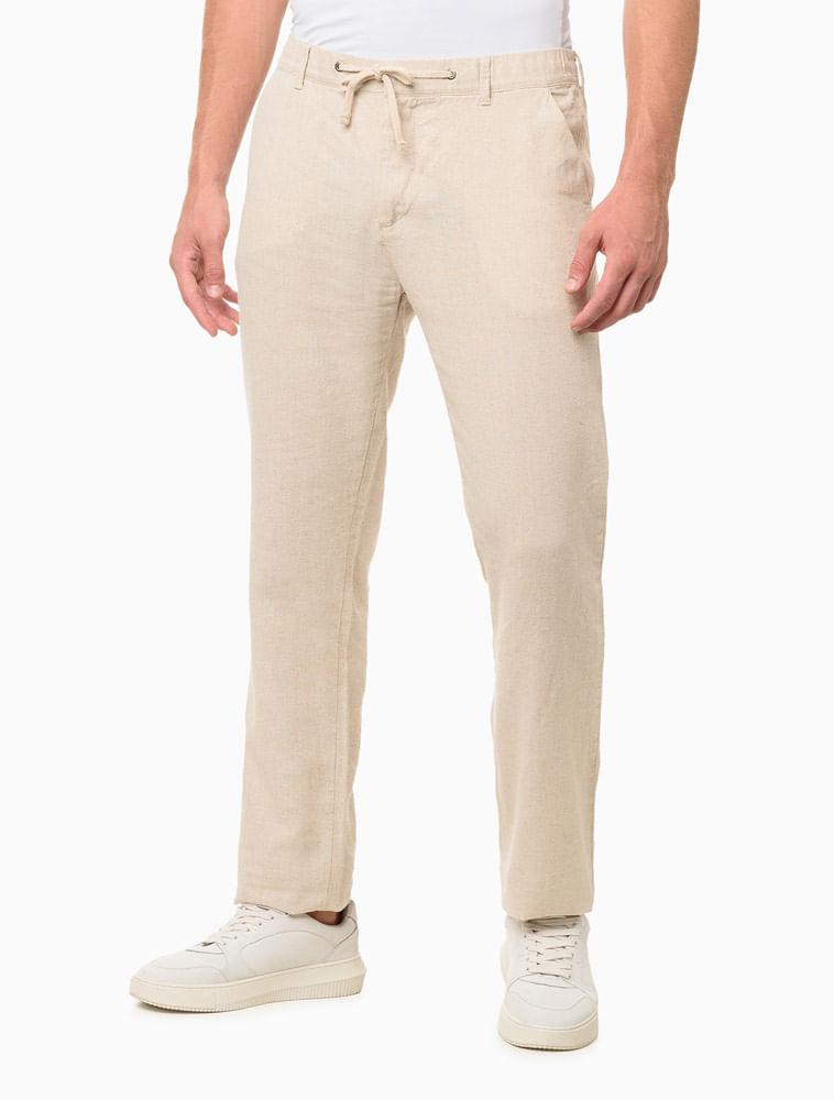 Calça Masculina Linen Calvin Klein Jeans - Off White Menor preço em Calça Masculina Linen Calvin Klein Jeans - Off White